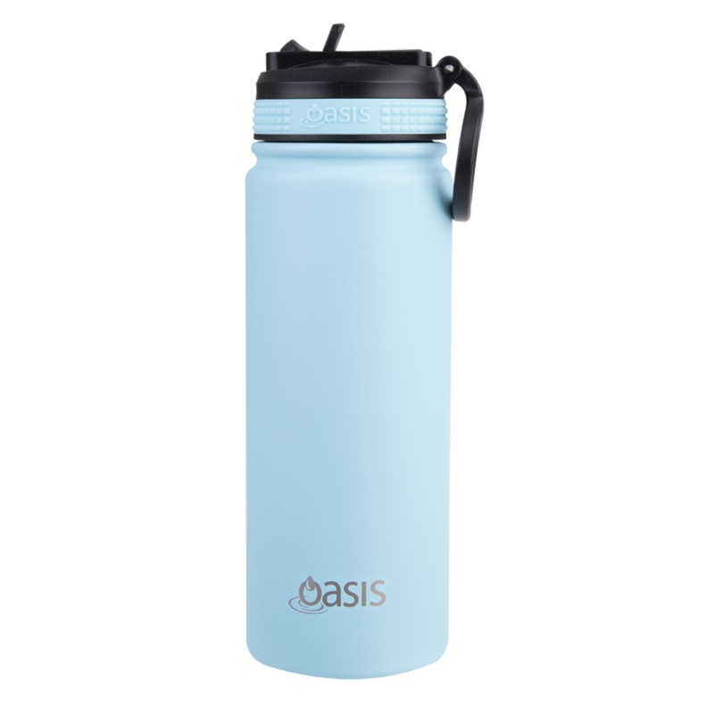 Oasis S/S Insulated Sports Bottle w/Sipper Straw 550ml - Island Blue