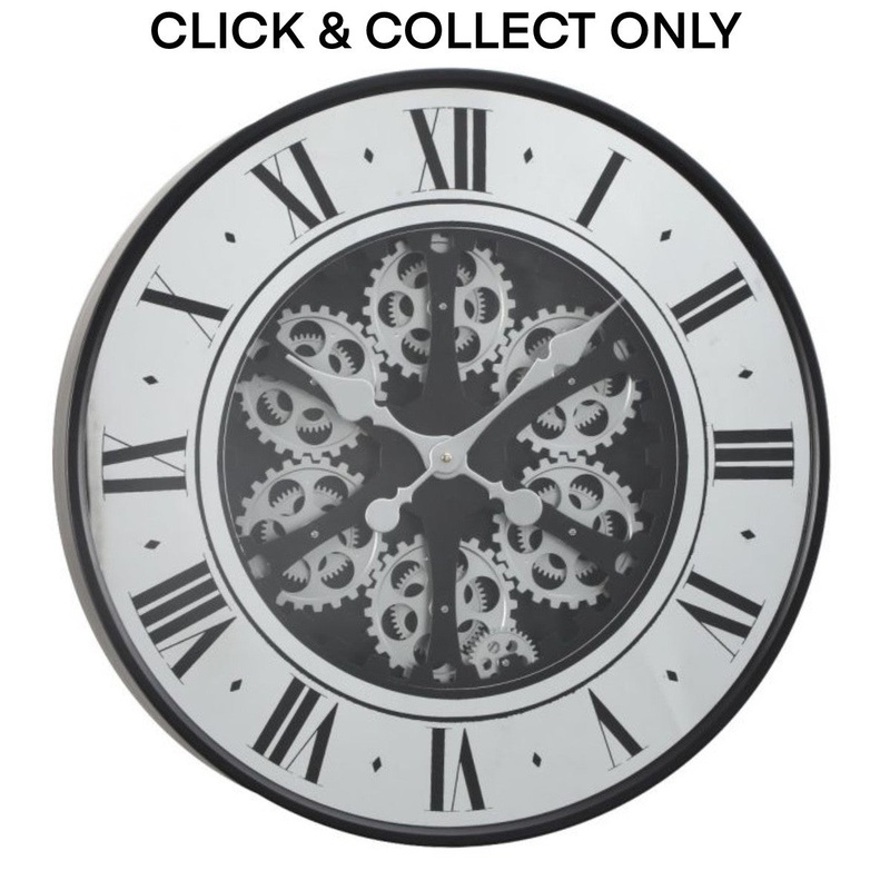 Cog Wall Clock French Mirrored 60cm - Black/White