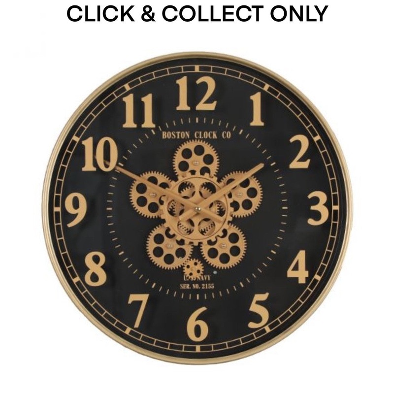 Cog Wall Clock Round Boston US Navy 50cm - Gold w/Black