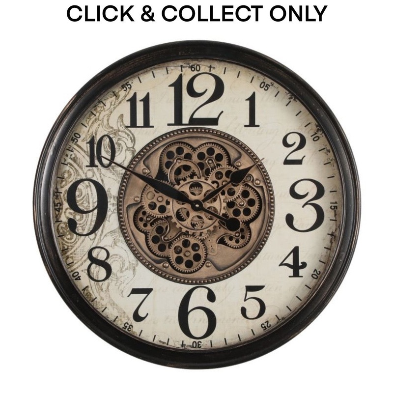 Cog Wall Clock Round Giovanni 65cm - Black w/Natural