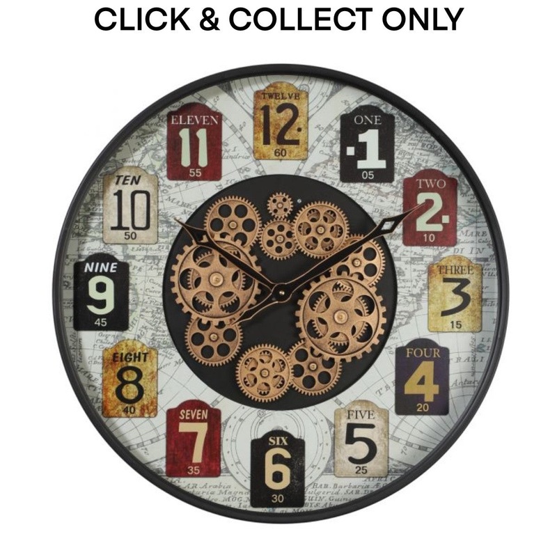 Cog Wall Clock Round Wyndham 60cm - Black w/White