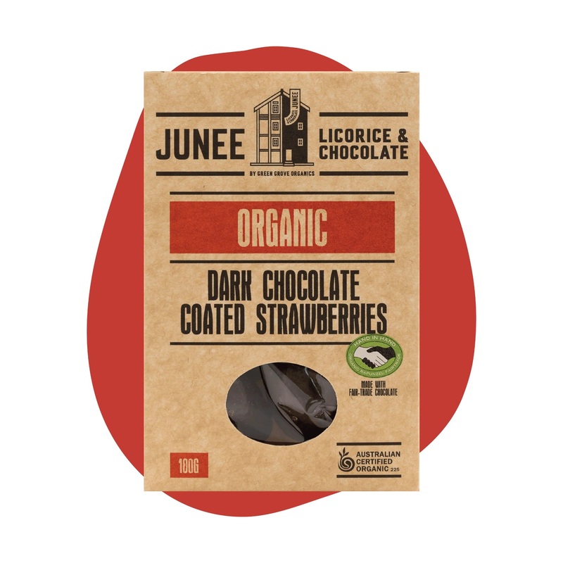 Junee Licorice & Chocolate: Dark Chocolate Strawberries 100g