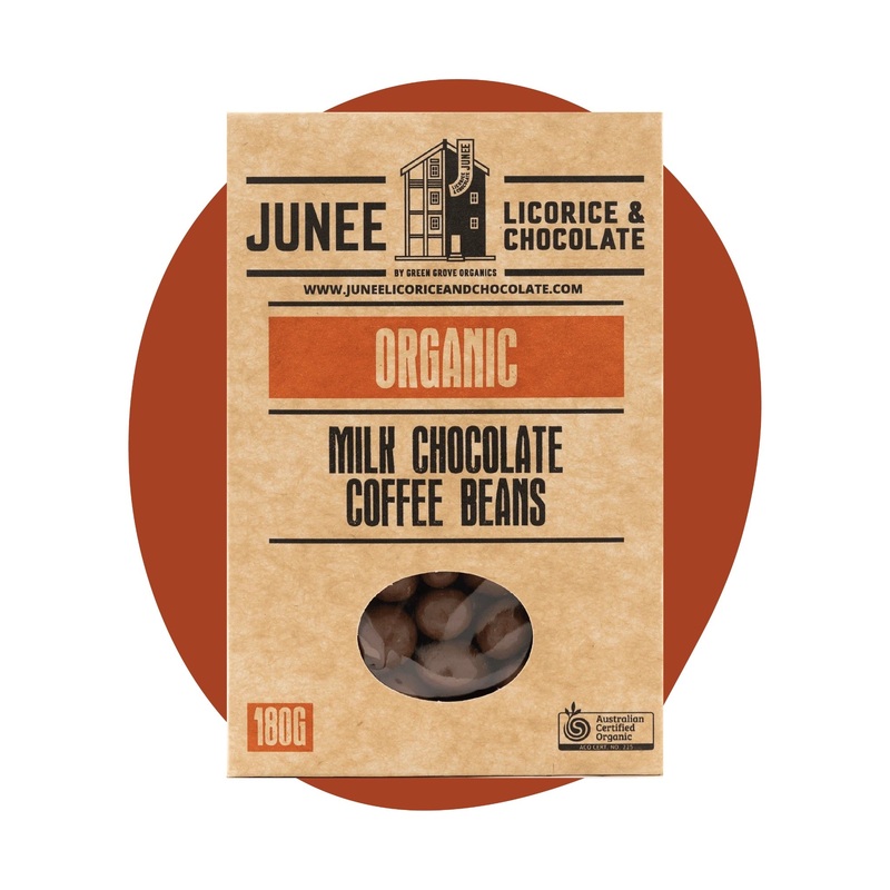 Junee Licorice & Chocolate: Milk Chocolate Coffee Beans 180g