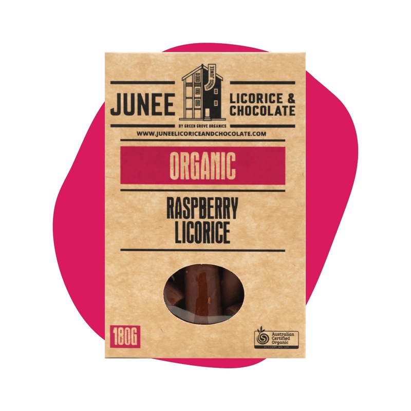 Junee Licorice & Chocolate: Raspberry Licorice 180g