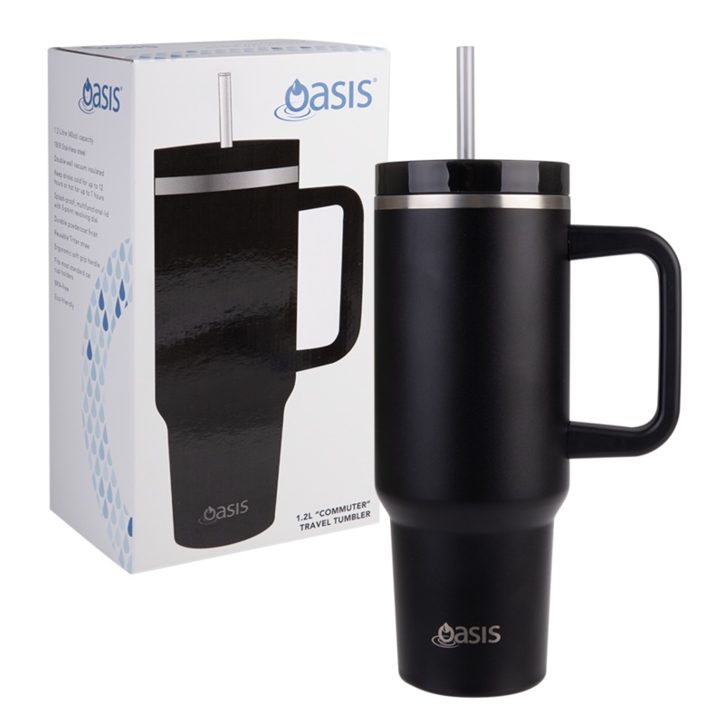 Oasis 'Commuter' S/S Double Wall Travel Tumbler 1.2lt - Black