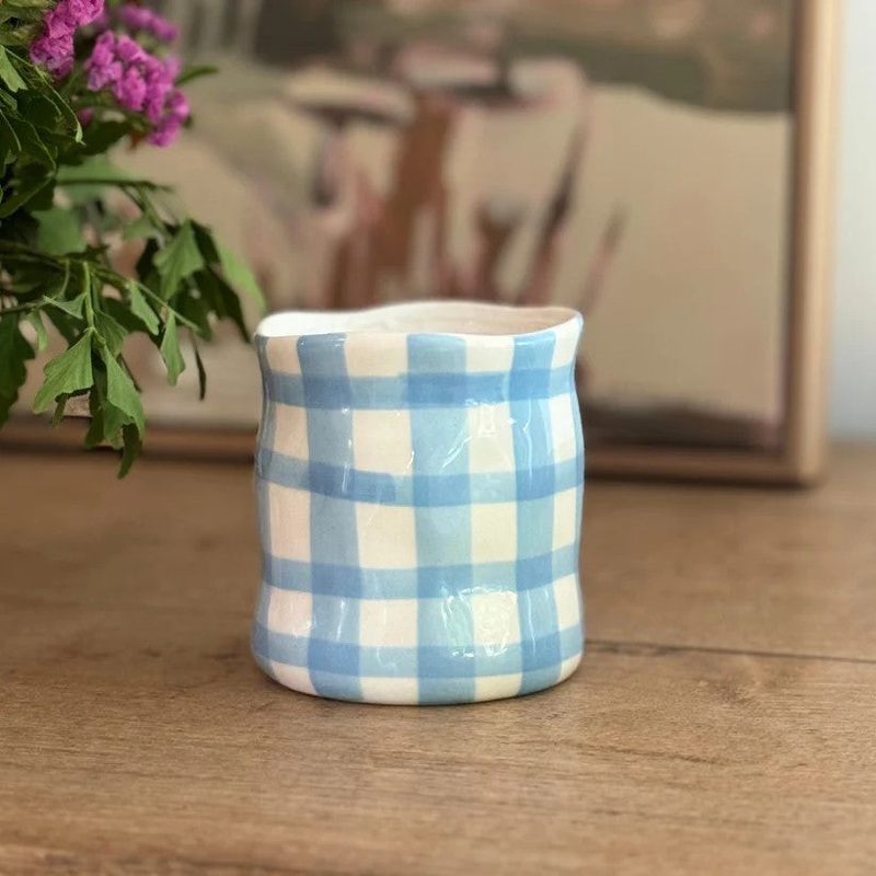 Noss & Co Candle Large - Bum Bum Type - Cornflower Blue Gingham