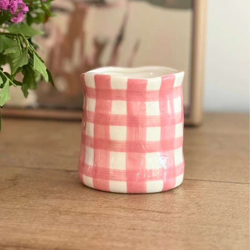 Noss & Co Candle Large - Peony Rose - Pink Gingham