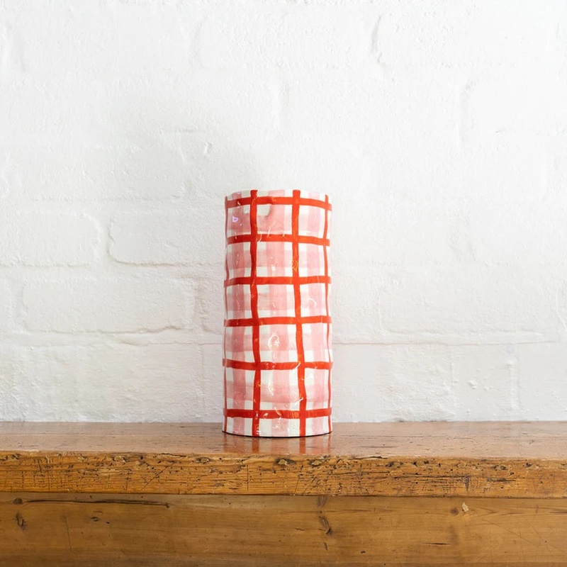 Noss & Co Large Vase - Pink & Red Gingham