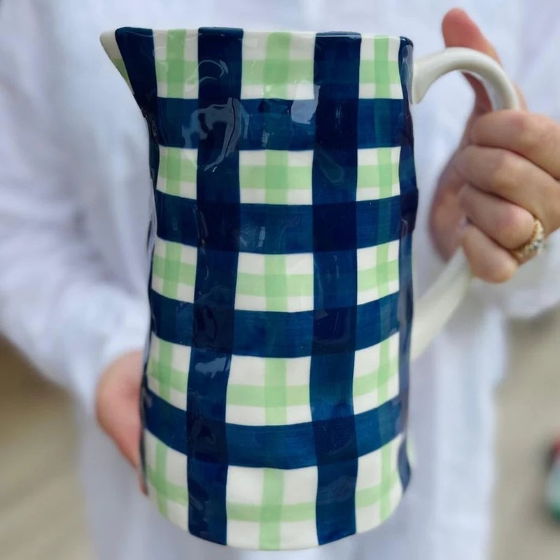 Noss & Co Medium Jug - Navy & Green Gingham