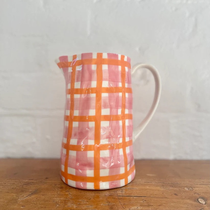 Noss & Co Medium Jug - Pink & Orange Gingham