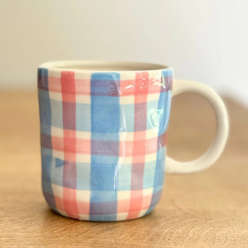 Noss & Co Mug - Cornflower Blue & Pink Gingham