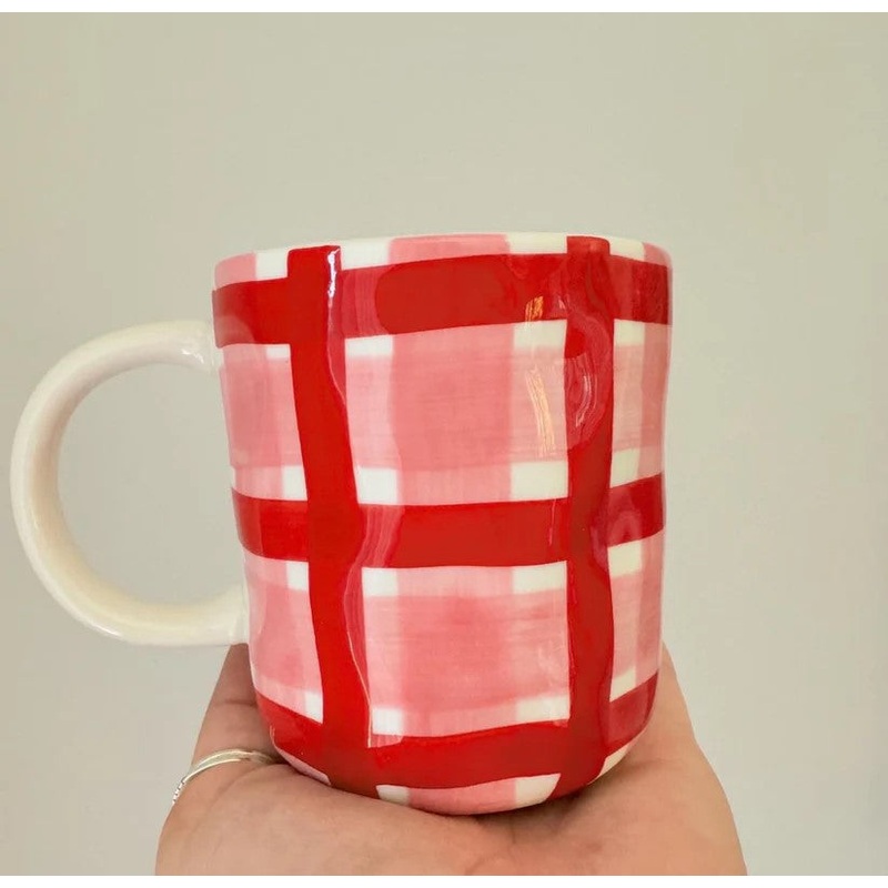 Noss & Co Mug - Rose Pink & Red Gingham
