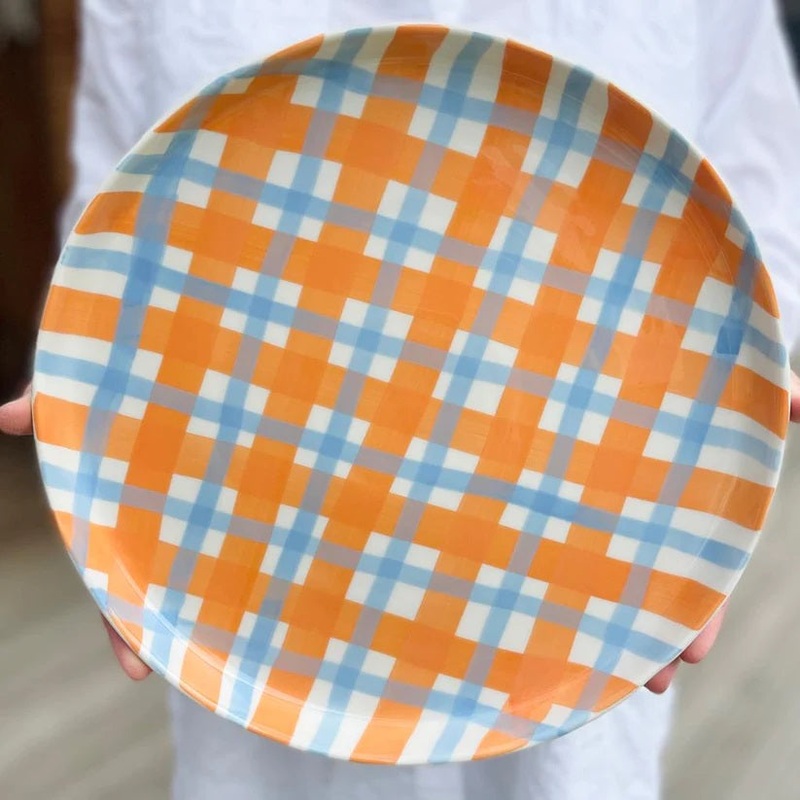 Noss & Co Platter - Orange & Blue Gingham