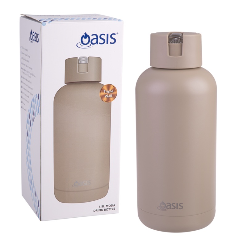 Oasis 'Moda' Ceramic Lined S/S Triple Wall Insulated Drink Bottle 1.5lt - Latte
