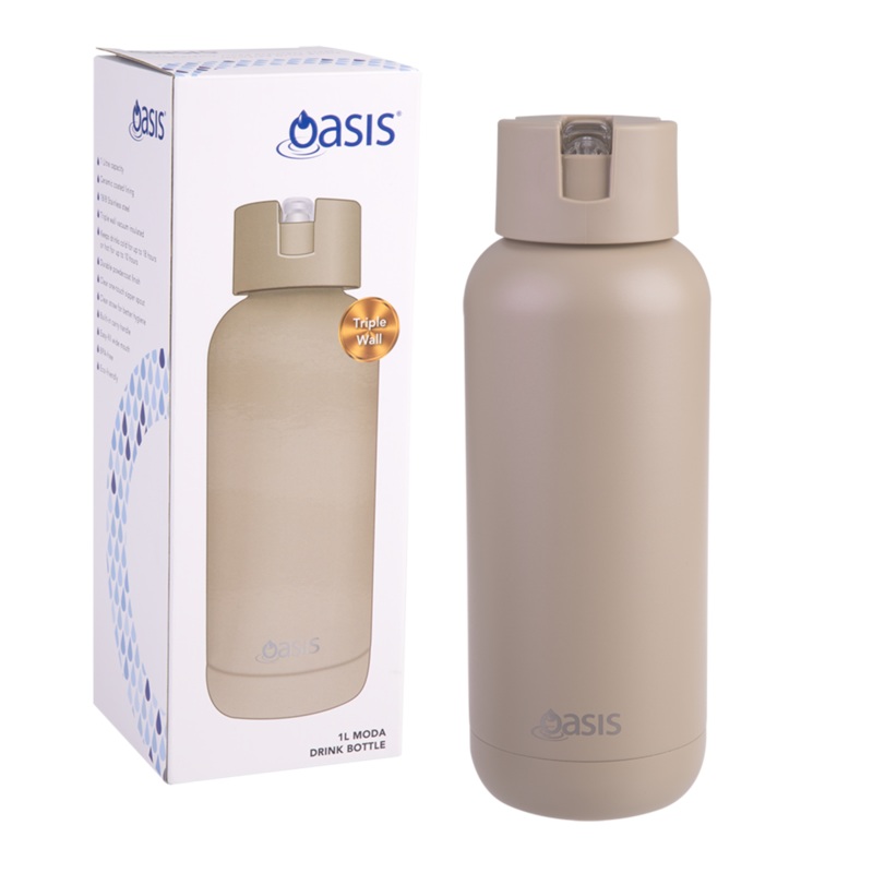Oasis 'Moda' Ceramic Lined S/S Triple Wall Insulated Drink Bottle 1Lt - Latte