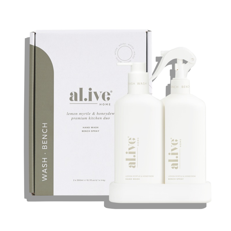 al.ive Kitchen Duo Hand Wash & Bench Spray + Tray - Lemon Myrtle & Honeydew