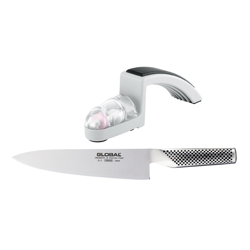 Global 2 Piece Starter Set - 20cm Cooks Knife + Sharpener