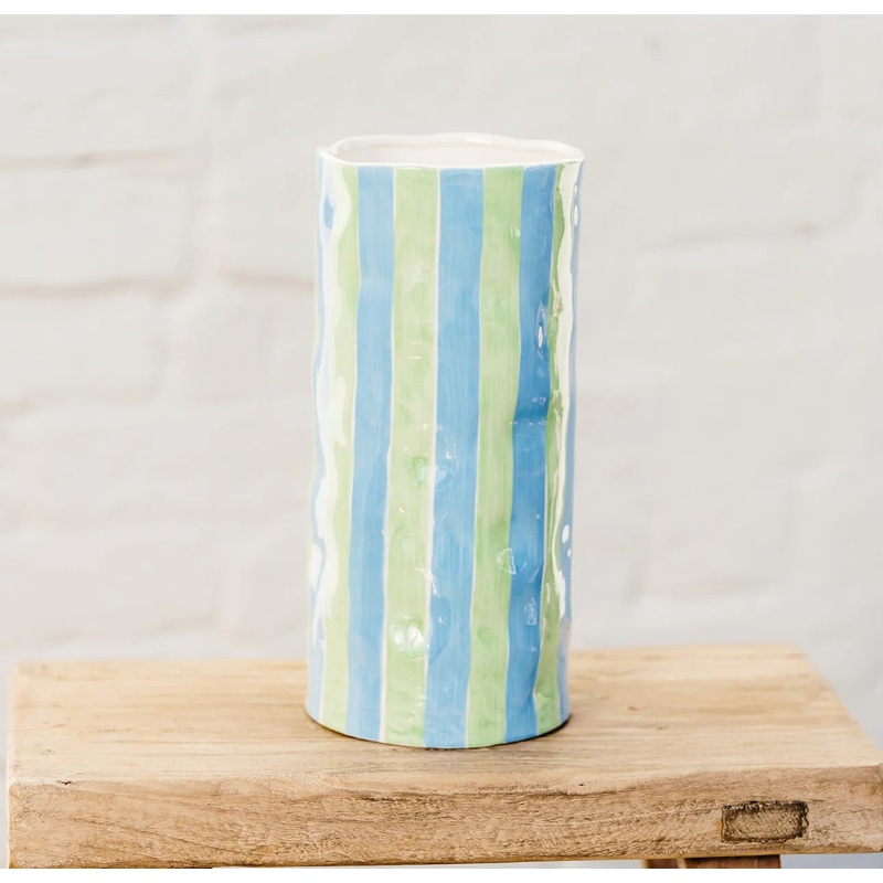 Noss & Co Large Vase - Cornflower Blue & Green Stripe