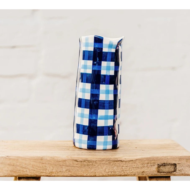 Noss & Co Large Vase - Navy & Cornflower Blue Gingham