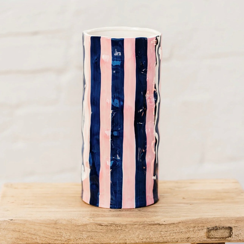 Noss & Co Large Vase - Navy & Pink Stripe