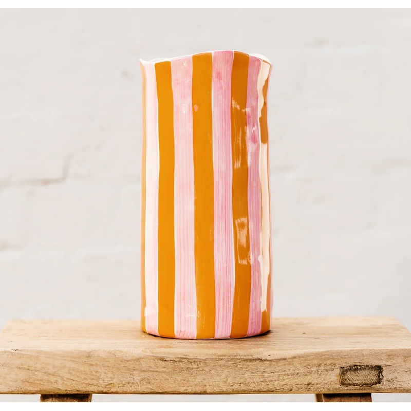 Noss & Co Large Vase - Pink & Orange Stripe