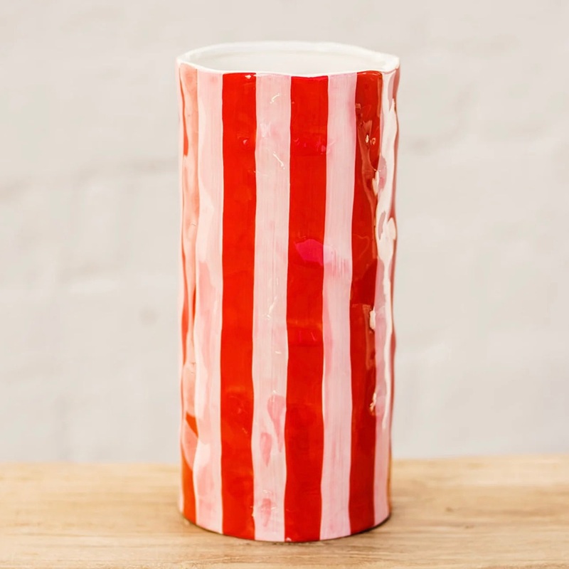 Noss & Co Large Vase - Red & Pink Stripe