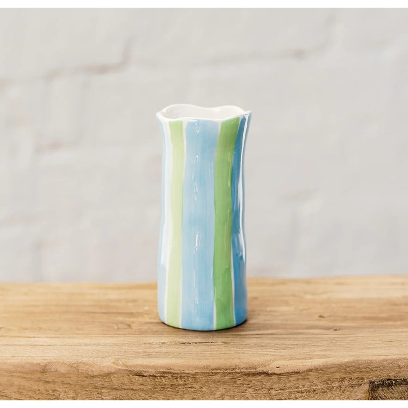 Noss & Co Vase Small - Cornflower Blue & Green Stripe