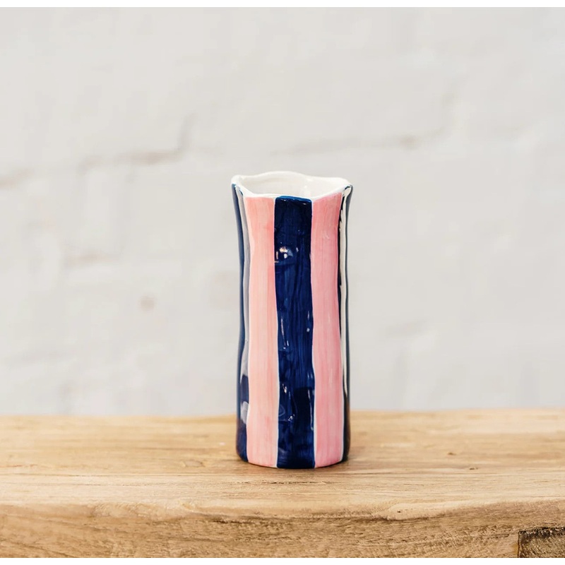 Noss & Co Vase Small - Navy & Pink Stripe