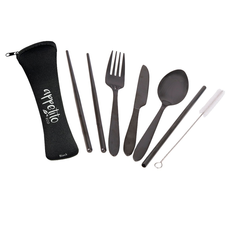 Appetito S/S Traveller'sCutlery Set - 6 Piece - Black/Black