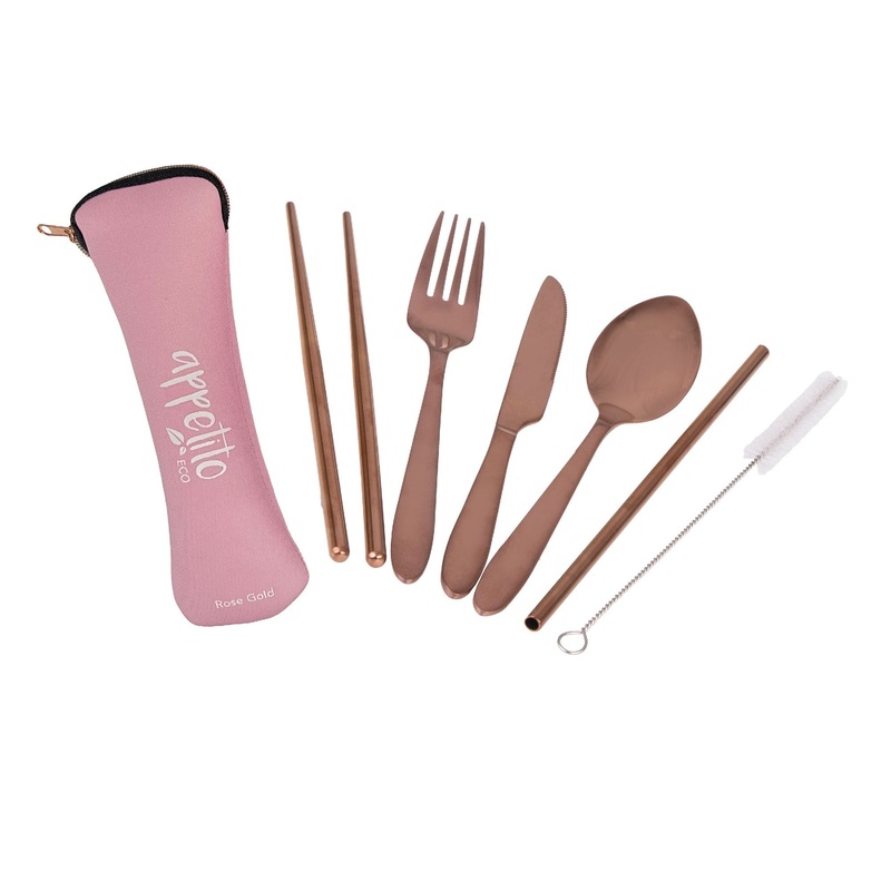 Appetito S/S Traveller'sCutlery Set - 6 Piece - Pale Pink/Rose Gold