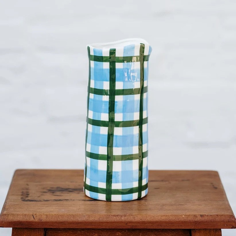Noss & Co Medium Vase - Cornflower Blue & Emerald Green Gingham