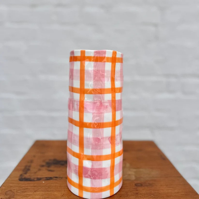 Noss & Co Medium Vase - Pink & Orange Gingham