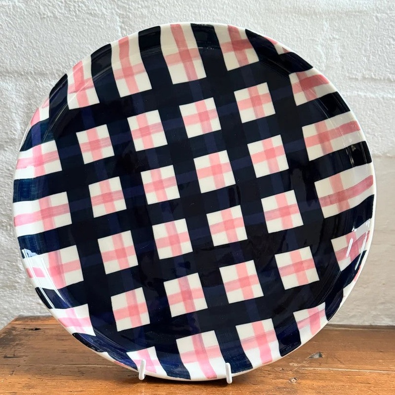 Noss & Co Platter - Navy & Pink Gingham