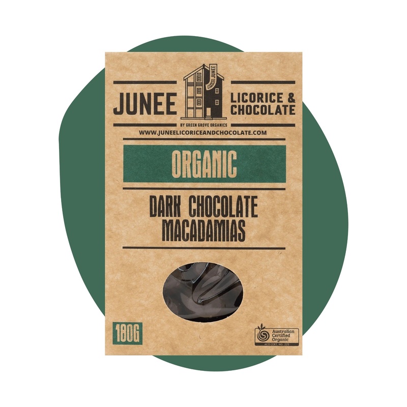 Junee Licorice & Chocolate: Dark Chocolate Macadamias 180g