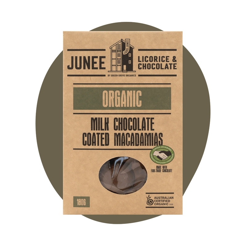 Junee Licorice & Chocolate: Milk Chocolate Macadamias 180g
