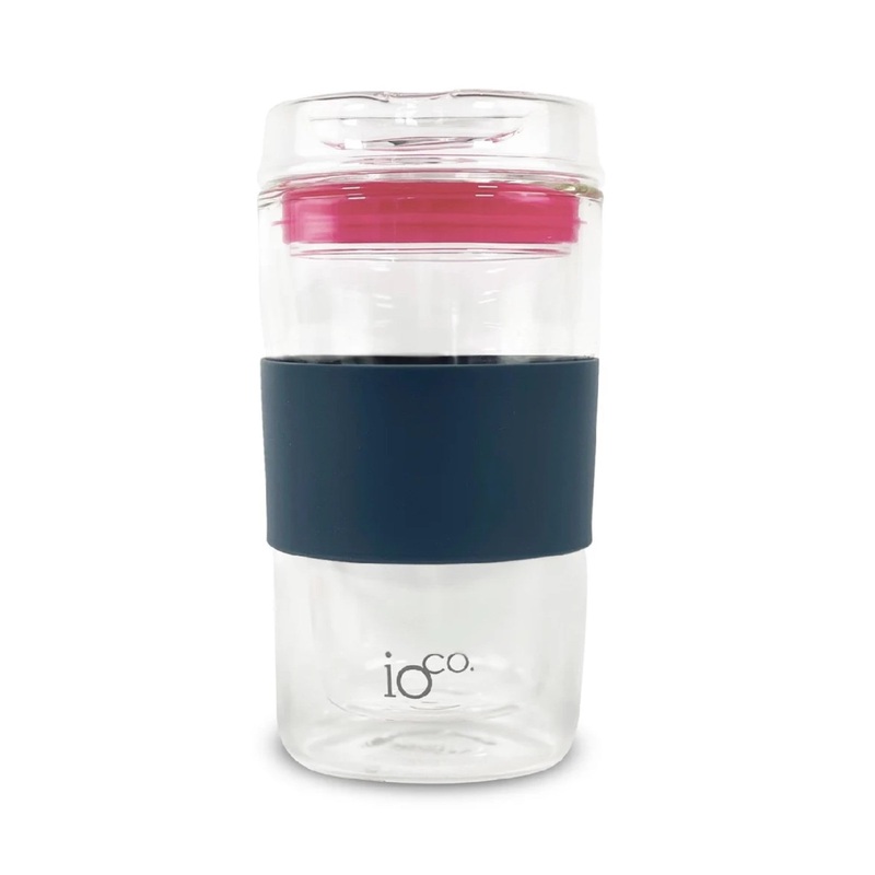 Ioco Glass Travel Mug 12oz - Denim/Hot Pink