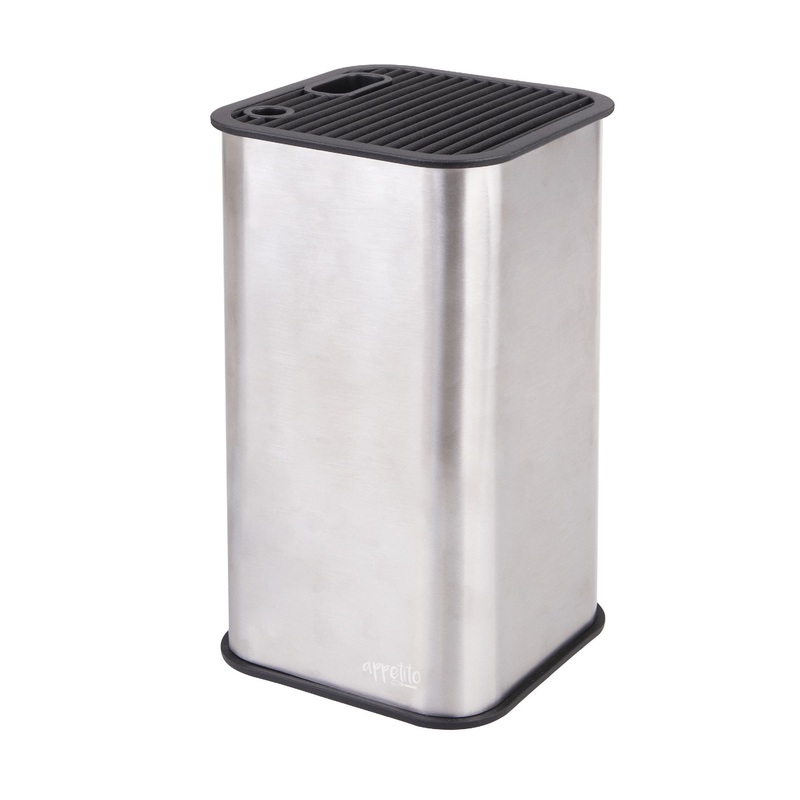 Appetito Square Universal Knife Block - Stainless Steel