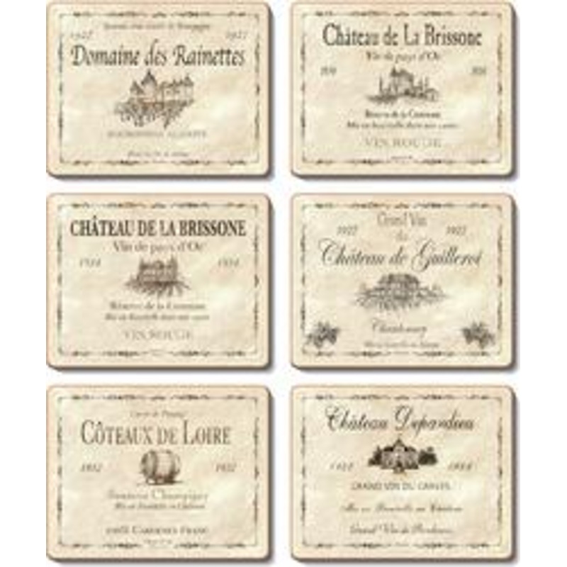 Cinnamon 'Wine Labels' Coasters set of 6