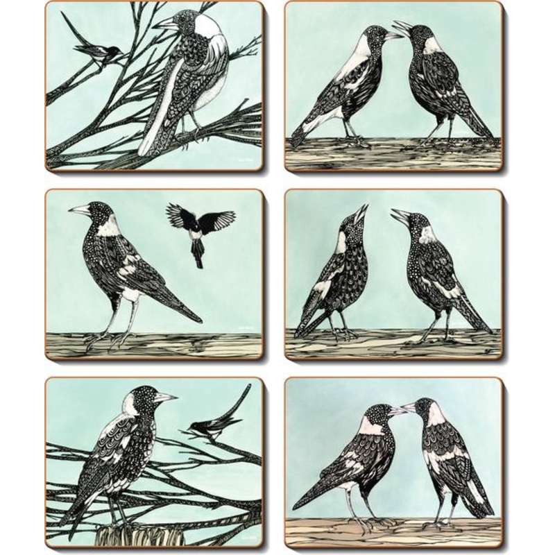 Cinnamon 'Magpie Song' Coasters Set of 6
