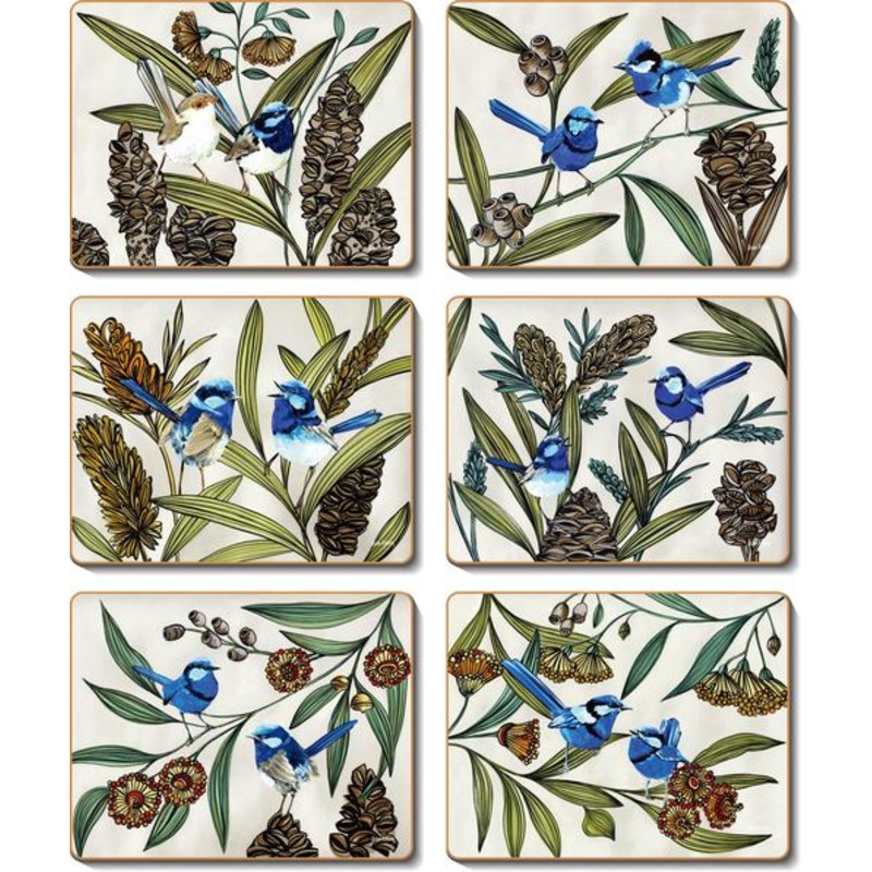 Cinnamon 'Blue Wren' Coasters Set of 6