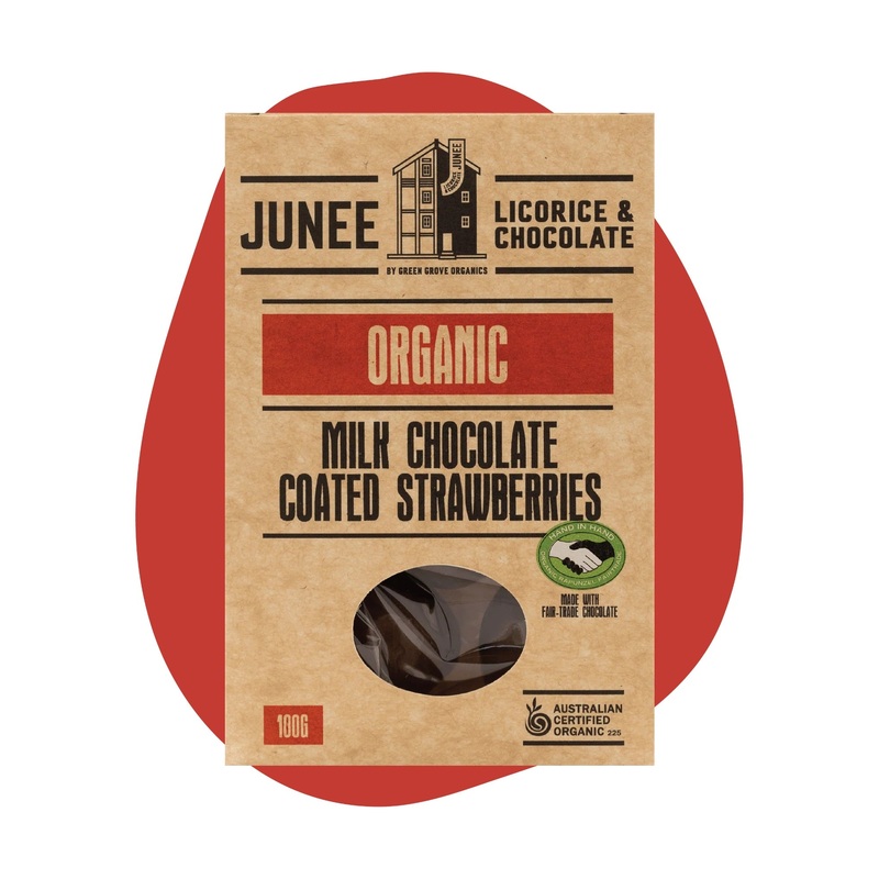 Junee Licorice & Chocolate: Milk Chocolate Strawberries 100g