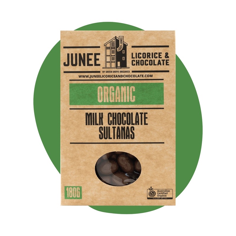 Junee Licorice & Chocolate: Milk Chocolate Sultanas 180g