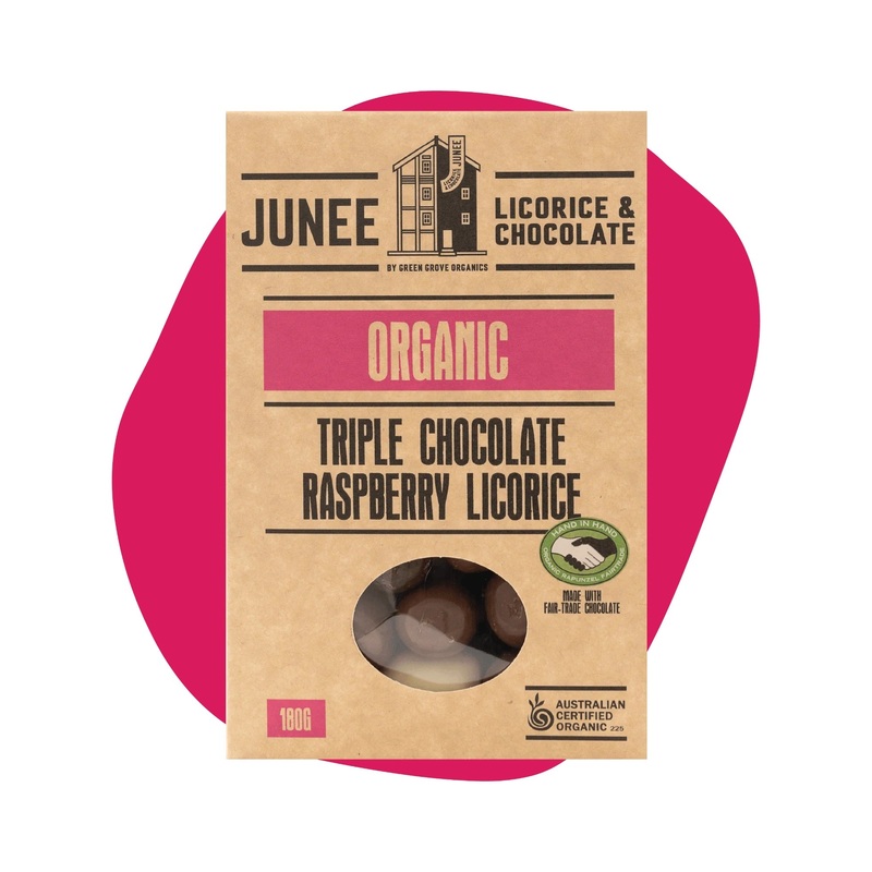 Junee Licorice & Chocolate: Triple Chocolate Raspberry Licorice 180g