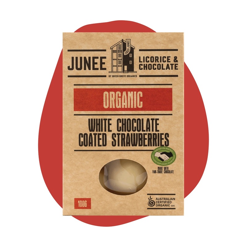 Junee Licorice & Chocolate: White Chocolate Strawberries 100g