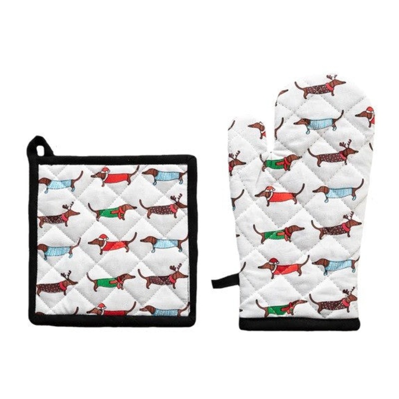 AG Oven Glove & Pot Holder - Xmas Sausage Dogs