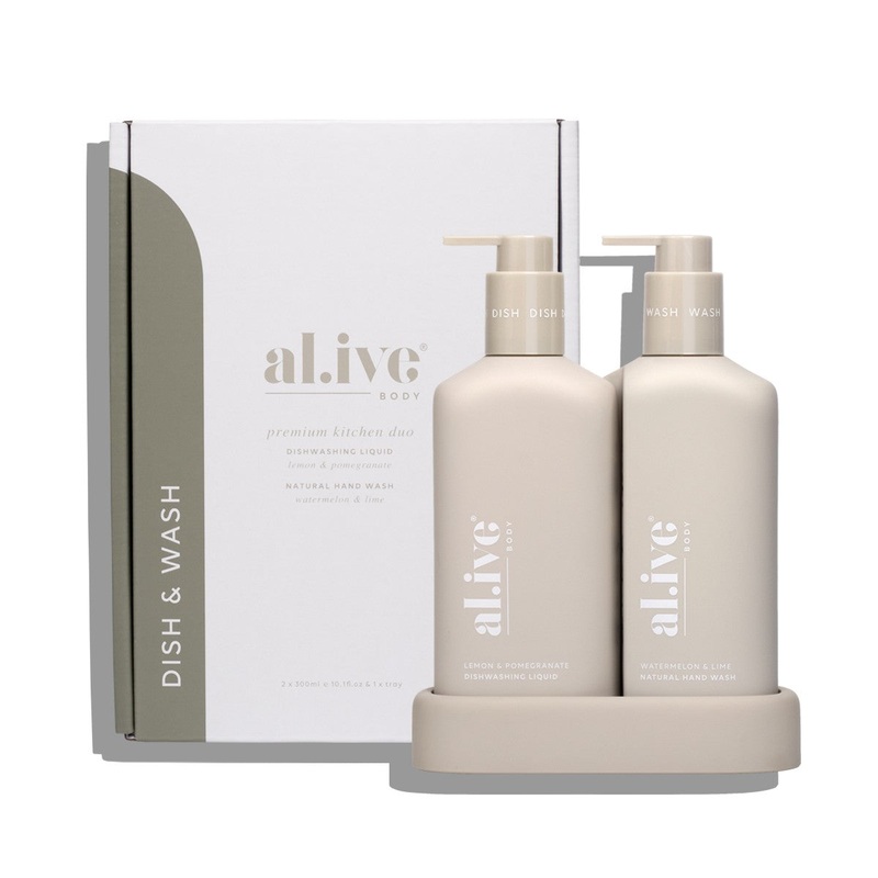 al.ive Kitchen Duo Dishwashing Liquid & Hand Wash + Tray - Lemon & Pomegranate + Watermelon & Lime