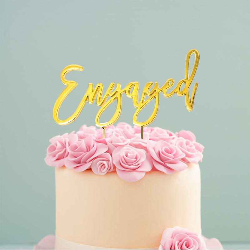 Cake & Candle Cake Topper - Gold Engaged