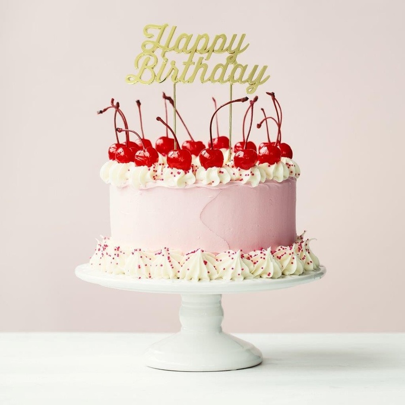 Cake & Candle Cake Topper - Gold Happy Birthday 1