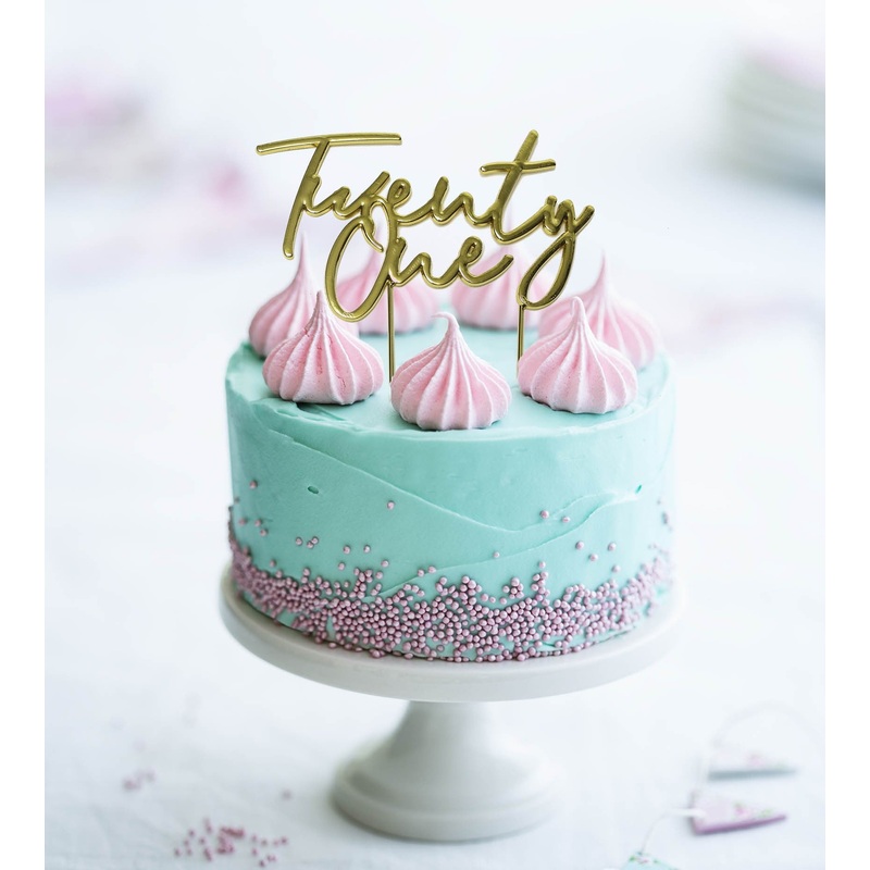 Cake & Candle Cake Topper - Gold Twenty One