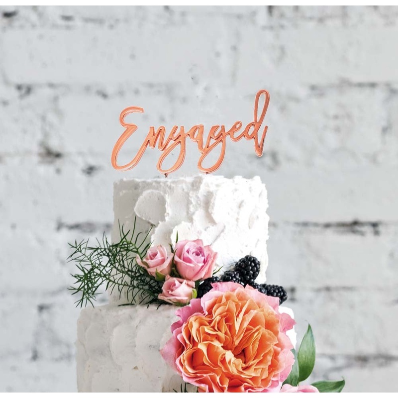 Cake & Candle Cake Topper - Rose Gold Engaged